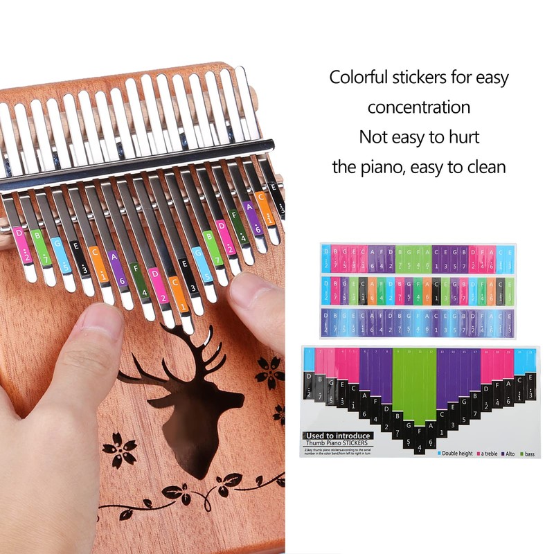 Piano Keyboard Stickers, 21 Tone Thumb Piano Universal, Colorful Kalimba