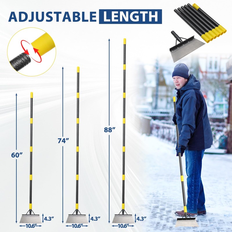 Snow Ice Scraper, 60" Long Handle Heavy Duty Garden Flat