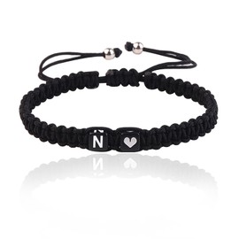 Initial A-Z Armband mit Buchstaben und Herz, Partnerarmband Geflochtenes Band verstellbarer Kette Seilarmband, Paar Geschenk für Frauen und Männer (N)
