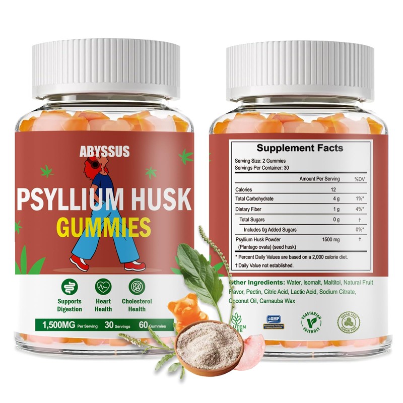 ABYSSUS Psyllium Gummies – 1500mg Psyllium Husk Supplement for Adults,