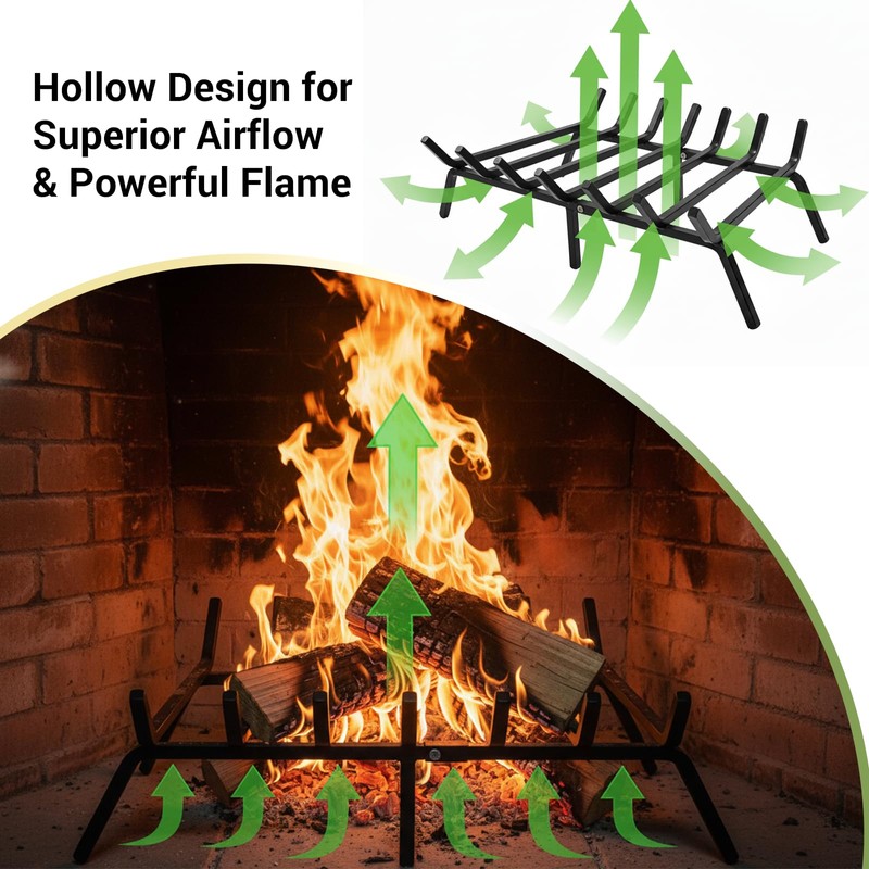 24 Inch Fireplace Grate, 1/2" Solid Steel Fireplace Log Holder,