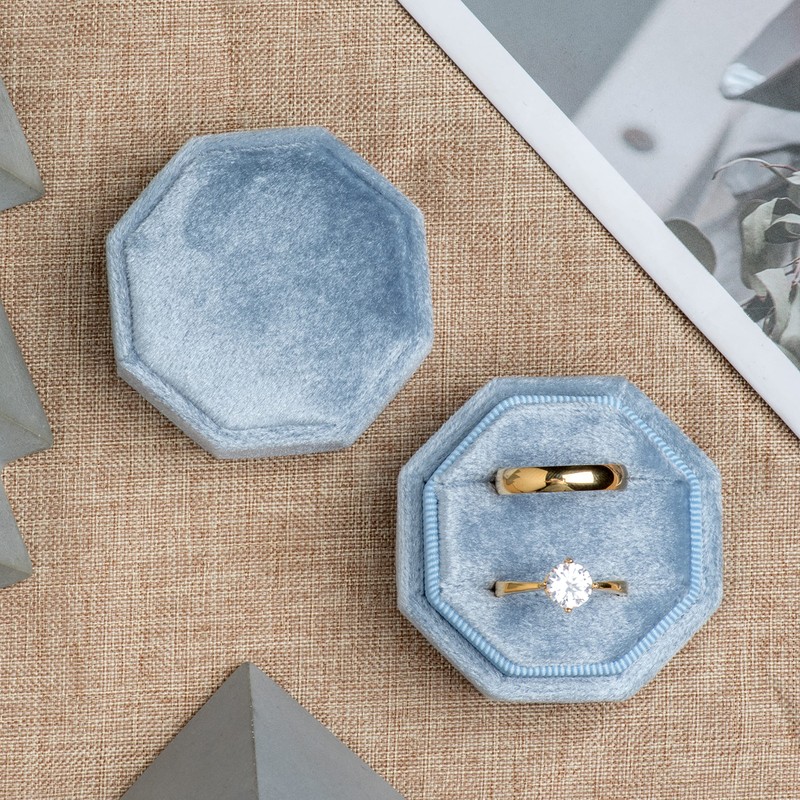 POKOFO Premium Velvet Ring Bearer Box for Proposal Engagement Wedding