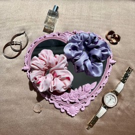 MASQ by Q-One Hair Accessories, Floral Embroidered, Handmade, Velvet Satin Organza Scrunchies/Hair Bands for Women, Girls with Elastic (Multicolor, Pack of 3)