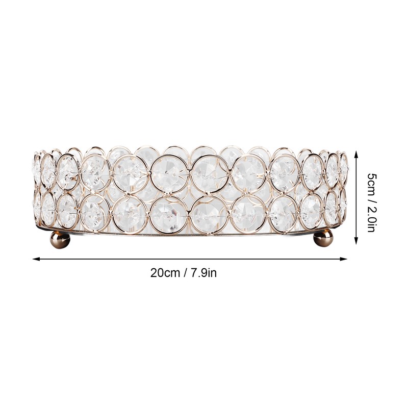 Crystal Cosmetic Makeup Tray 8in Round Display Tray Mirrored Metal