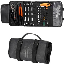 KEMIMOTO Motorcycle Tool Roll Bag Wrench Roll Up Tool Kit Organizer Pouch Wrap Faux Leather Portable Gifts for Men
