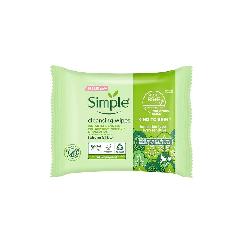 Simple Kind to Skin Cleansing Wipes waterproof makeup remover with