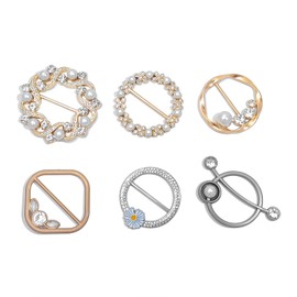 Nalefow 6-8PCS Silk Scarf Ring Clip T-Shirt Tie Clips for Women Shirt Waist Clips Tightener for Loose T-Shirt Scarf Buckle (8 PCS) (6x Round Crystal Pearls)