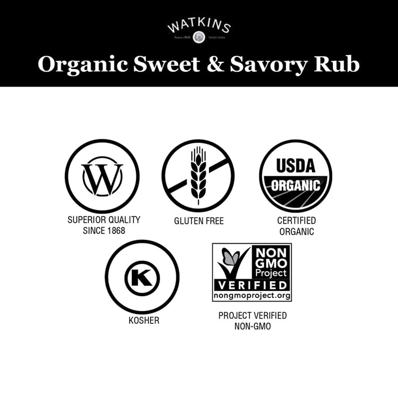 Watkins Organic Grilling Sweet and Savory Rub, Non-GMO, Kosher, 3.6