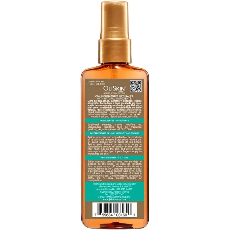 Oliskin, Aceite Seco de Coco, Macadamia y Argán, 100ml