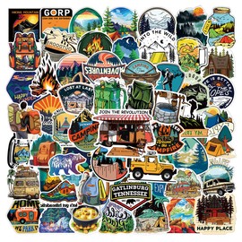 Stickers 100 Pieces Camping Tent Outdoor Pack for Water Bottle, Laptop, Guitar, Skateboard, Car, Bike, Motorcycle, Suitcase, Luggage for Adults, Teenagers, Landmarks