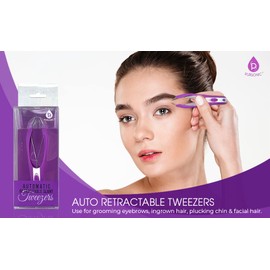 Pursonic | Auto Retractable Tweezers for Eyebrows, Ingrown Hair & Facial Hair, Durable Stainless Steel Material - Features Spotlight & Smart Grab System