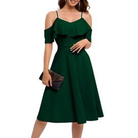 Bbonlinedress Womens Summer Off The Shoulder Prom Bridesmaid Cocktail Party Formal Wedding Guest Midi Dress Dark Green L