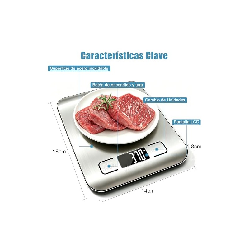 Báscula digital cocina, Báscula cocina de acero inoxidable, Báscula gramera