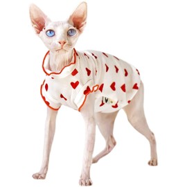QBLEEV Sphynx Cat Clothes, Cute Heart Pattern Cat Shirts for Cats Only, Breathable Cat Daily Wear Clothes for Devon Rex, Kitten Costume T-Shirts Skirt Sweaters, Hairless Cat Summer Vest for Sphynx