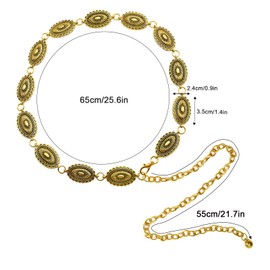 SEDEX Western Metal Concho Belt, Cowgirl Gold Belt Fashion Boho Waist Chain Y2K for Jeans Dresses Pants Adjustable Vintage Concert Accessories