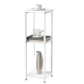 GHIMIGN 10" Wide Square Drink Table with Adjustable Feet - 3-Tier Small Side Table for Apartments, Balcony & Office | Space-Saving, Lightweight & Multi-Functional (Plants, Books, Drinks, White)