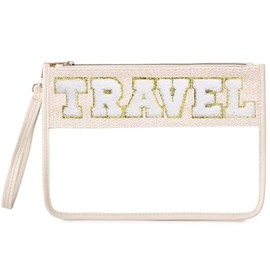 Pinkmik - Bolsa de chenilla con cierre transparente para viajes, bolsa de aperitivos para playa, cosméticos y artículos de cambiador para mujer, Viaje