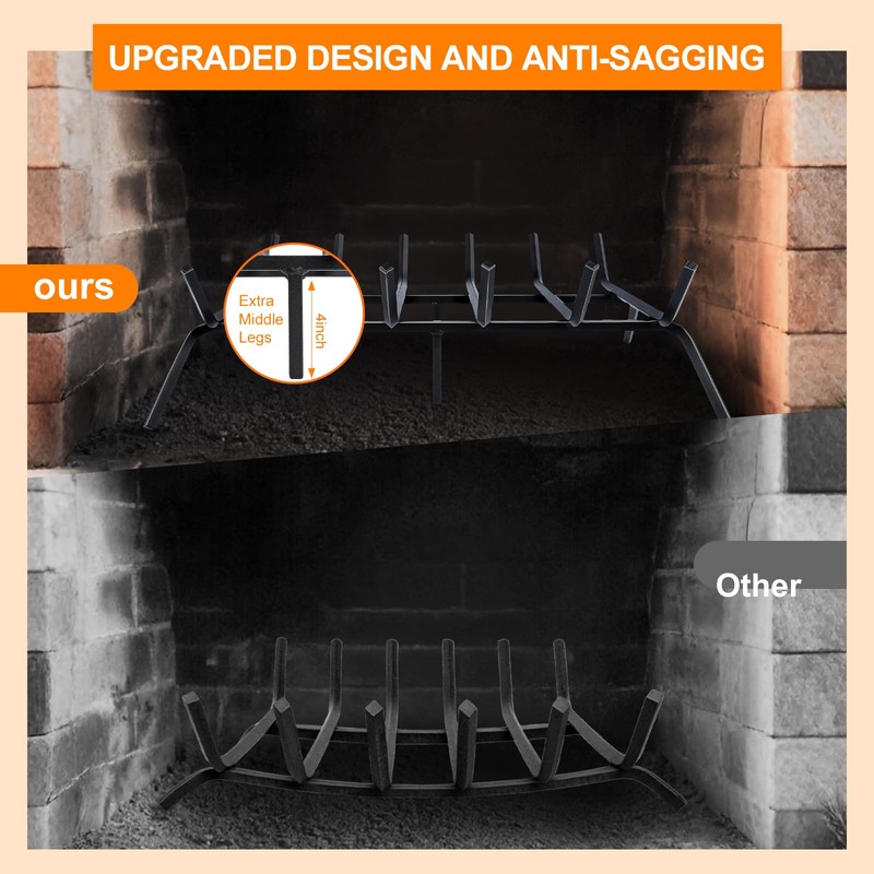 Luoieo Fireplace Grate,Fireplace Log Holder,27 inch Heavy Duty Solid Cast