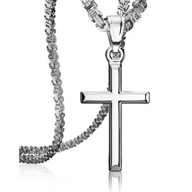 ZENLUNANO Exquisite Silver Cross Necklace for Men and Women, Cross Chain with Top-grade 316L Stainless Steel Cross Pendant, Come with 22 Inch 4mm Width Byzantine Necklace