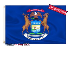Michigan State Flag 3x5 Outdoor Double Sided 3 Layers Polyester State of Michigan Flags Sewing 4 Rows of Thread with Durable Canvas Header and Brass Grommets Michigan Decor for Indoor Wall Room