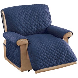 Collections Etc Ultra Reversible Furniture Cover Protector Navy/Blue Jumbo Recliner