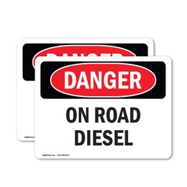 (2 Pack) On Road Diesel OSHA Danger Sign 7 Inch X 5 Inch Vinyl Label Decal Sticker Weather Resistant, UV Protected for Workplace, Business, and Construction Site, Made in the USA