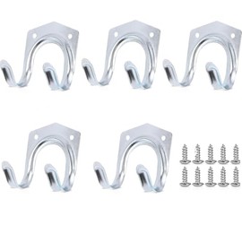 AUFIKR Double Hooks Wall Mount Non-Slip Hooks, 5 Pieces Heavy Duty Multi-Tool Home Storage Hooks for Warehouse, Garage, Shed, Garden Tools