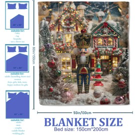 Plistiz Festive Nutcracker Throw Blanket 60"x80", Holiday Season Blankets for Couch Bed Decor, Cozy Flannel Polyester for Adults Kids