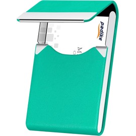 Padike Professional Business Card Holder PU Leather Business Card Case Name Card Holder Slim Metal Pocket Card Holder with Magnetic Shut (Y-Lake blue)