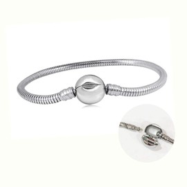 MiniJewelry Ball Clasp Memorial Snake Chain Charms Bracelet for Women Heart Love Stainless Steel 8.3 inch 21 cm