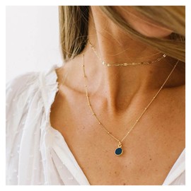 Inilbran Boho Layered Moonstone Necklace Crystal Choker Necklace Gold Natural Stone Pendant Chain Necklaces Vintage Lace Chain Necklace Choker Jewelry for Women and Girls
