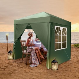 6.5x6.5 Pop Up Canopy with Sidewalls, Outdoor Small Canopy Tent with 4 Side Walls & Carry Bag, Waterproof Foldable Commercial Instant Canopy for Commercial Event, Party, Backyard (Green)