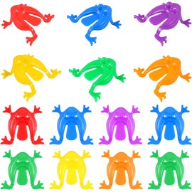 GUOYOU 100 Pcs Plastic Jumping Frog Toy Colorful Fun Crazy Frog Educational Toy Frog Finger Press Fun Bouncing Frog Toye with 50pcs Gyro Toys, Great for Party Favors and Parent-Child Games