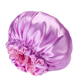 AIMALL Women's Sleep Cap Elastic Satin Bonnet Wide Band Curly Hair Pure Sleeping Hat - Elastic Wide Band, Comfortable for Curly Hair, Dual-Color, Breathable Night Hat for Hair Care Light Purple