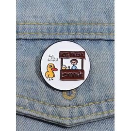 Cartoon Duck & Lemonade Store Design Round Shaped Brooch, Cute Fashion Alloy Badge For Daily Vacation Holiday Party Gift