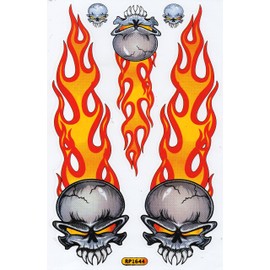 1 Sheet 270 mm x 180 mm Skull Flames Fire Orange Sticker Motorsport Motocross Car Scooter Tuning Sticker Weatherproof Model Making