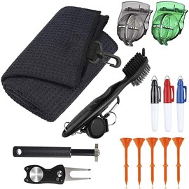 Doherty Kit esencial de golf, accesorios de golf, juego de regalo, toalla de golf, cepillo para polvo de palo de golf con limpiador de ranuras, herramienta de reparación de divot de club de golf con marcador de bola, kit de limpieza de palos de golf
