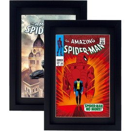 Comic Book Frame 2 Pack, Black & White Acid Free Double Mats, UV Protection, Fits Current and Standard Size Comic up to 6 3/4" x 10 1/4", Fits Comic Book Bags and Sleeves, Wall or Tabletop Display
