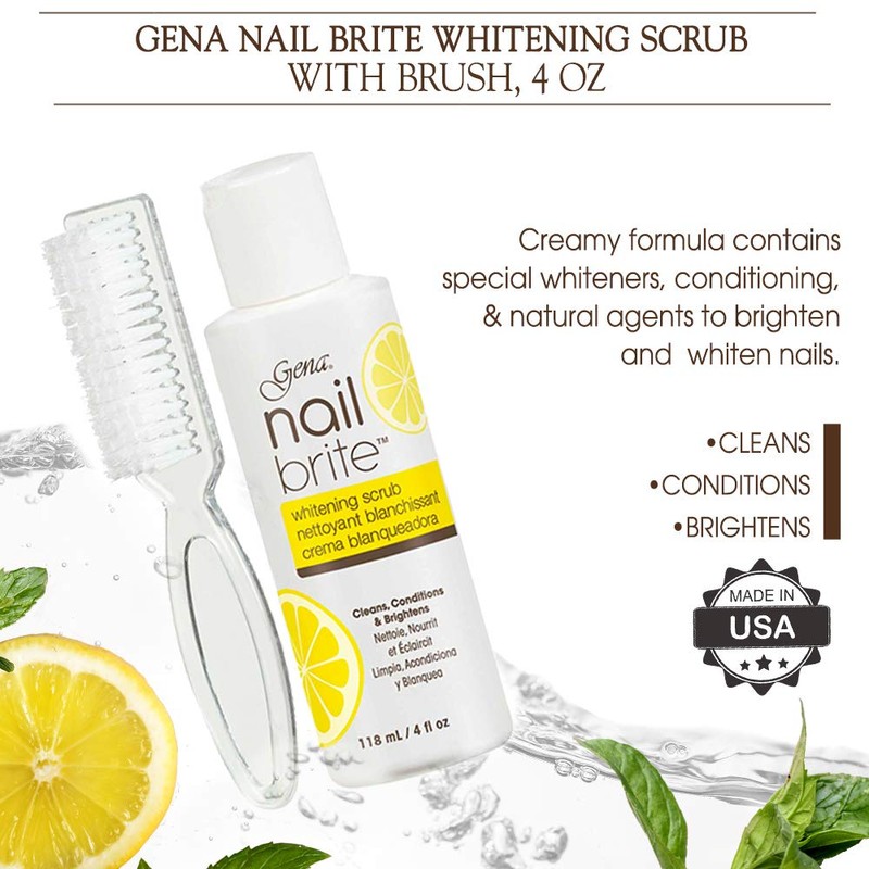 Gena Nail Brite Whitening Scrub with Brush, Cleans Conditions &