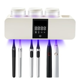 LXIANGN 3 in 1 Toothbrush Cleaner Holders for Bathrooms,Wall Mounted Toothbrush Holders with Drying and Cleaning,Smart LED Screen,6 Toothbrush Slots,3 Cups and Toothpaste Dispenser (White)