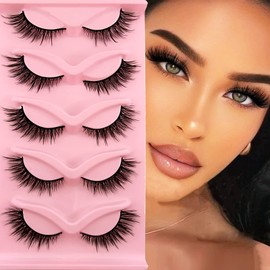 3D False Eyelashes, Cat Eye, Cat Eye Natural Artificial Eyelash Extensions Set, Fox Eye, Artificial Eyelashes, Natural Look, 5 Pairs, Reusable, Handmade, Lightweight Faux Mink Eyelashes (1-5)