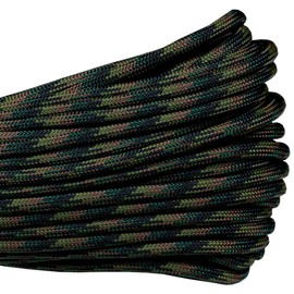US Ropes Atwood Paracord - 100' x 3/32" Tactical Cord 4 Nylon Strand Core 275 Test Weight 275lbs (Woodland)