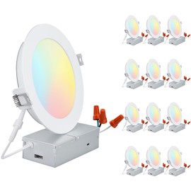 TORCHSTAR 12-Pack 5CCT 6 Inch Slim LED Recessed Lighting with Junction Box, CRI 90+, 2700K3000K3500K4000K5000K, Dimmable Recessed Downlight, 1000LM, ETL & Energy Star