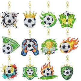 12 Pcs Soccer Diamond Art Keychains Kit for Decor and Gift-Giving Key08