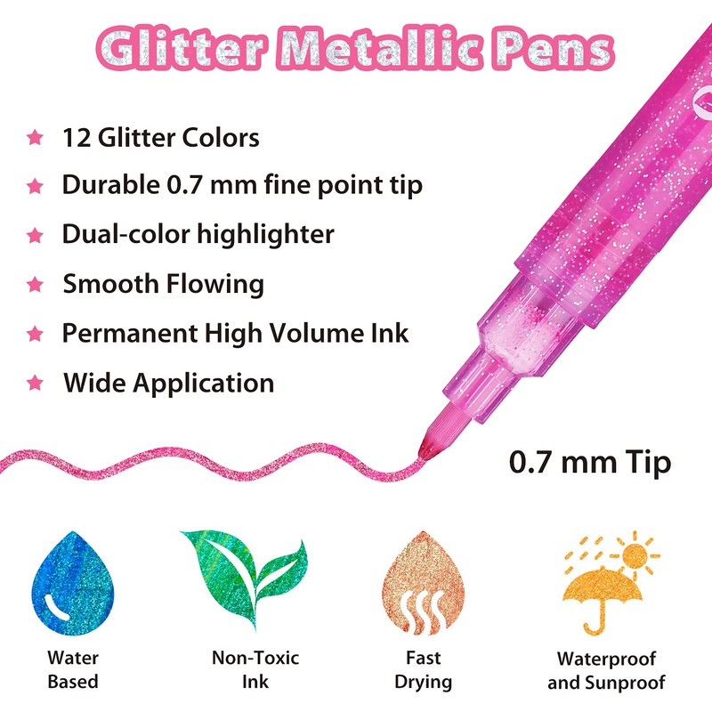 Ohuhu Stamper Washable Markers 12 Colors & Glitter Markers