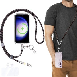 AICase Phone Lanyard Built in Charging Cable for Android Phones, Adjustable Crossbody Cell Phone Neck Strap Essentials for Hiking, Biking, Camping, Fishing, Travel, Students, Teachers
