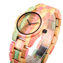 Alienwork Wood Women's Watch Natural Bamboo Elegant, Mini ed./multicoloured/multicoloured/wooden bracelet, multicoloured, Bracelet