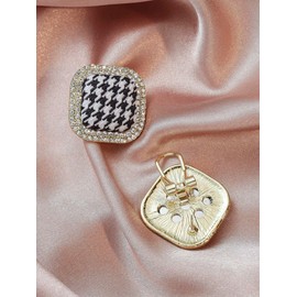 Statement Earrings for Women Vintage Checkered Black and White Rhinestone Studs for Daily Casual Wear