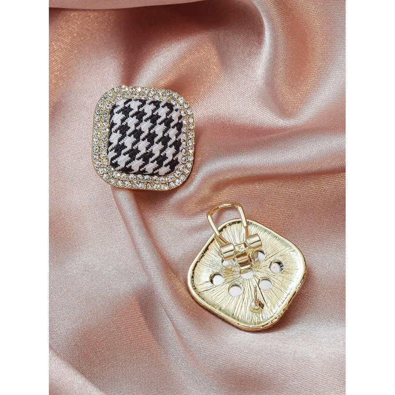 Statement Earrings for Women Vintage Checkered Black and White Rhinestone