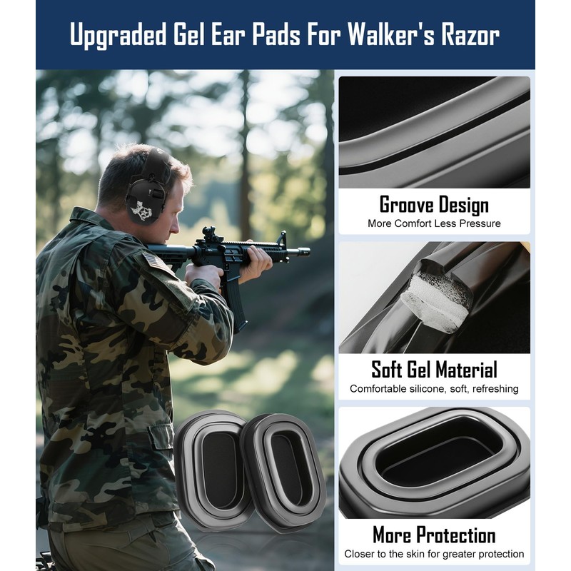 Upgraded Gel Ear Pads for Walker's Razor Earmuffs, Comfortable and